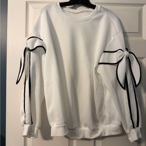 NWOT! White Sweatshirt with Black Bow Accents
